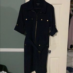 Knee length navy belted dress